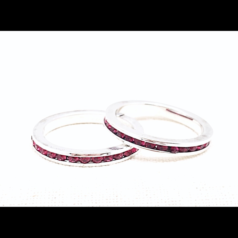 Ruby Eternity Silver Ring Set, Stunning, Preowned - image 4
